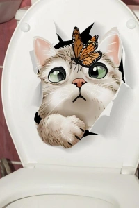 Decohandy Klozet Etiketi Kedi vs Kelebek