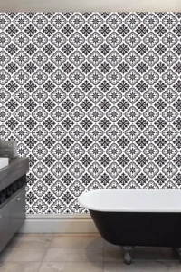 DecoHandy  Pvc Duvar Karosu 30x30cm 4lü Paket - Siyah Beyaz Çini Desen  0,36m2