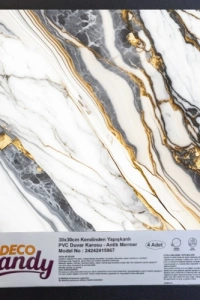 DecoHandy Pvc Yapışkanlı Yer Karosu 30x30cm 4Lü Paket - Beyaz İnci 0,36m2