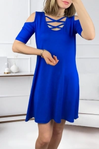 Dekolteli Bağcık Detay Viskon Kumaş Elbise