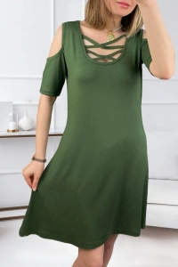 Dekolteli Bağcık Detay Viskon Kumaş Elbise