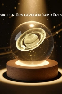 Dekoratif 3D Satürn Motifli Kristal Küre Işıklı Gece Lambası