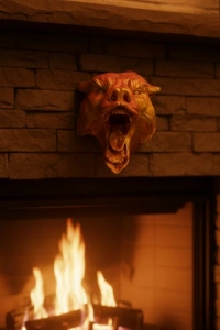 Dekoratif Asılabilir Jaguar Başı 3D Duvar Heykeli Gold Red 20x16 cm