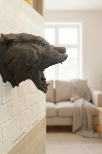 Dekoratif Asılabilir Siyah Ayı Başı 3D Duvar Heykeli 25x19 cm