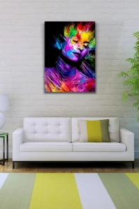 Dekoratif Canlı Renklerden Oluşan Kadın Figürü Kanvas Tablo 50 x 70