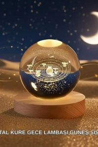 Dekoratif LED Kristal Küre Ahşap Altlıklı Şık Gece Lambası