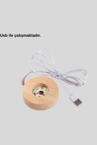Dekoratif LED Kristal Küre Ahşap Altlıklı Şık Gece Lambası
