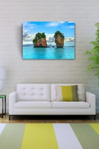 Deniz de İki Adacık, Mavi Tonlarda Fotoğraf Kanvas Tablo 50 x 70