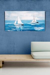Denizde Beyaz Yelkenliler , Kanvas Tablo 60 x 120