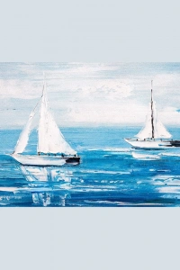 Denizde Beyaz Yelkenliler , Kanvas Tablo 60 x 120