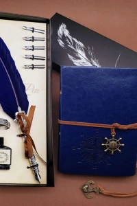 Deri Defter ve Tüylü Kalem Hediye Seti