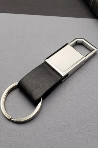 Deri Siyah Gümüş Metal Anahtarlık