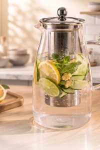 Detoks Sürahisi - 1500 ml - Paslanmaz Çelik Filtre - Cam