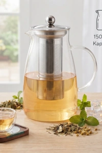 Detoks Sürahisi - 1500 ml - Paslanmaz Çelik Filtre - Cam