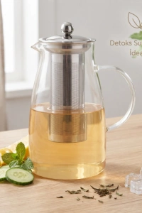 Detoks Sürahisi - 1500 ml - Paslanmaz Çelik Filtre - Cam