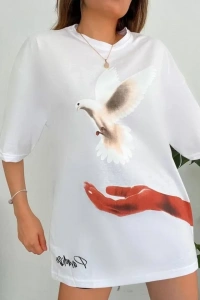 Dijital Baskılı T-Shirt - Beyaz