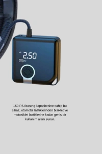 Dijital Ekranlı Şarjlı Hava Kompresörü 150 PSI Güçlü Motorlu