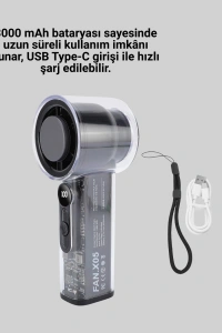 Dijital Ekranlı Şarjlı Mini Fan 100 Kademeli Hız Ayarı