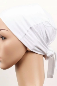 Dikişsiz Bağlamalı Tesettür Bone - Bağlamalı Bandana Beyaz 5 Adet