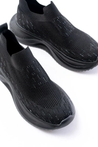 DM-707  Siyah Fileli Faillant Taban Taş Aksesuarlı Günlük Spor Ayakkabı