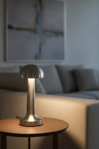 Dokunmatik Mantar Masa Lambası 3 Modlu Işık Şarjlı Kablosuz LED Krom Gövde