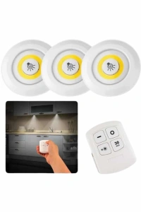 Dolap Işığı Mutfak Rafı Işığı Uzaktan Kumandalı 3 Lü Spot Led Lamba