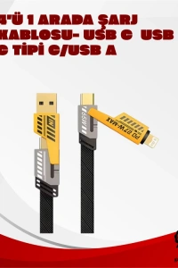 Dönüştürülebilir 4 Başlıklı Hızlı Şarj Kablosu – 1.2m, 65W, Dayanıklı ve Esnek Tasarım