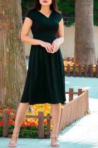 Düşük Omuz Eteği Pileli Krep Kumaş Midi Boy Elbise