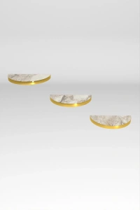 Duvar Rafı Dekoratif 3 Adet Çiçeklik Oval Altın Efes