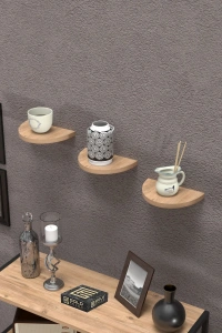 Duvar Rafı Dekoratif 3 Adet Çiçeklik Oval Ceviz