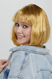 Düz Kesim Küt Parti Peruğu Altın Renk