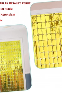 Ekstra Metalize Altın Renk Disko Dikdörtgen Kesim Kapı Perdesi Dekorasyon 1x2 Metre