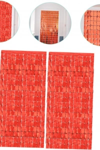 Ekstra Metalize Kırmızı Renk Disko Dikdörtgen Kesim Kapı Perdesi Dekorasyon 1x2 Metre