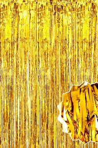 Ekstra Metalize Parlak Saçaklı Arka Fon Perde Gold