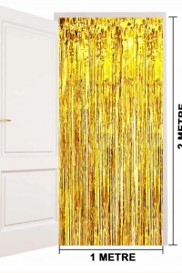 Ekstra Metalize Parlak Saçaklı Arka Fon Perde Gold
