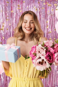 Ekstra Metalize Parlak Saçaklı Arka Fon Perde Rose Gold