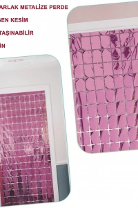 Ekstra Metalize Rose Gold Renk Disko Dikdörtgen Kesim Kapı Perdesi Dekorasyon 1x2 Metre