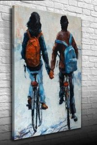 Elele Bisiklet Süren Sevgililer Yağlıboya Kanvas Tablo 50 x 70