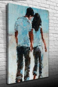 Elele Yürüyen Sevgililer Yağlıboya Kanvas Tablo 50 x 70