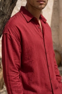 Erkek Armürlü Yarım Oversize Müslin Gömlek