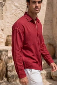 Erkek Armürlü Yarım Oversize Müslin Gömlek