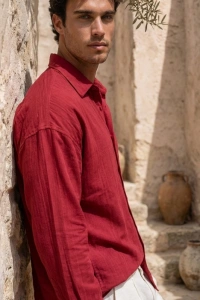 Erkek Armürlü Yarım Oversize Müslin Gömlek