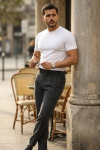 Erkek Basic Bisiklet Yaka Kısa Kollu Triko Tişört - %100 Pamuk Akrilik