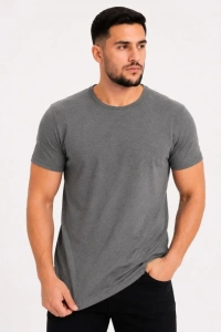 Erkek Basic Tişört Bisiklet Yaka Kısa Kol Günlük Yazlık Slim Fit T-Shirt - Antrasit