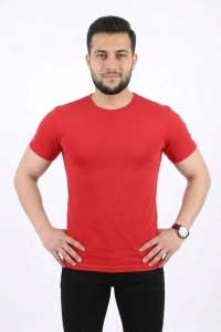 Erkek Basic Tişört Bisiklet Yaka Kısa Kol Günlük Yazlık Slim Fit T-Shirt - Kırmızı