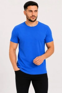 Erkek Basic Tişört Bisiklet Yaka Kısa Kol Günlük Yazlık Slim Fit T-Shirt - Saks Mavisi