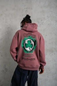 Erkek Baskılı Kapüşonlu Ve Kordon İpli Sweat - Gül Kurusu