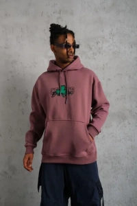 Erkek Baskılı Kapüşonlu Ve Kordon İpli Sweat - Gül Kurusu