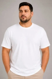Erkek Battal Big Size Basic Tişört Bisiklet Yaka Rahat Kalıp T-Shirt - Beyaz