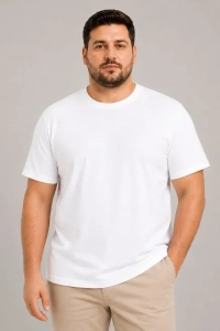 Erkek Battal Big Size Basic Tişört Bisiklet Yaka Rahat Kalıp T-Shirt - Beyaz